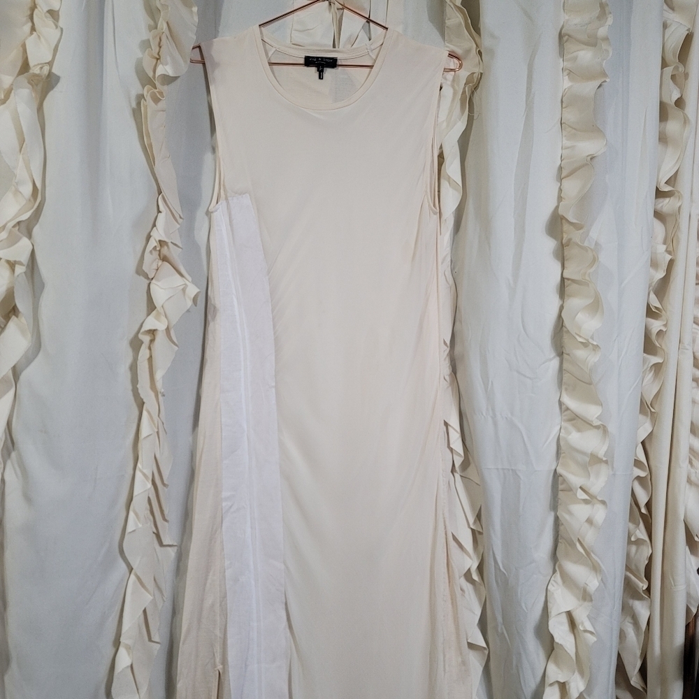 Rag & Bone Paige Cream Assymetrical Silk Wool Dress with Side Panel Small